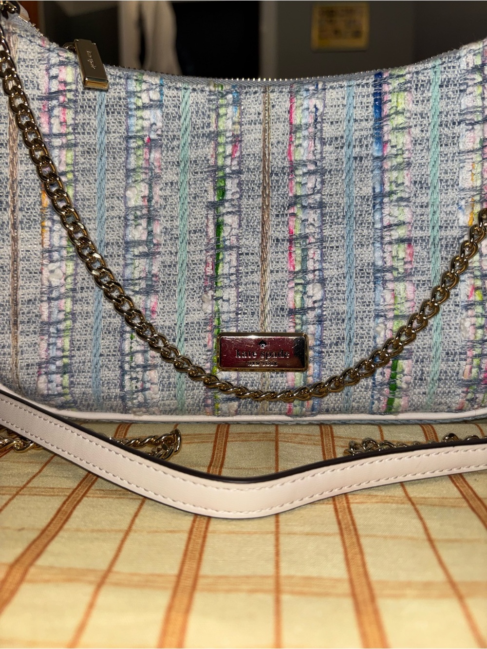 kate spade White Multicolor Tweed Chain Shoulder and Cross Body Bag